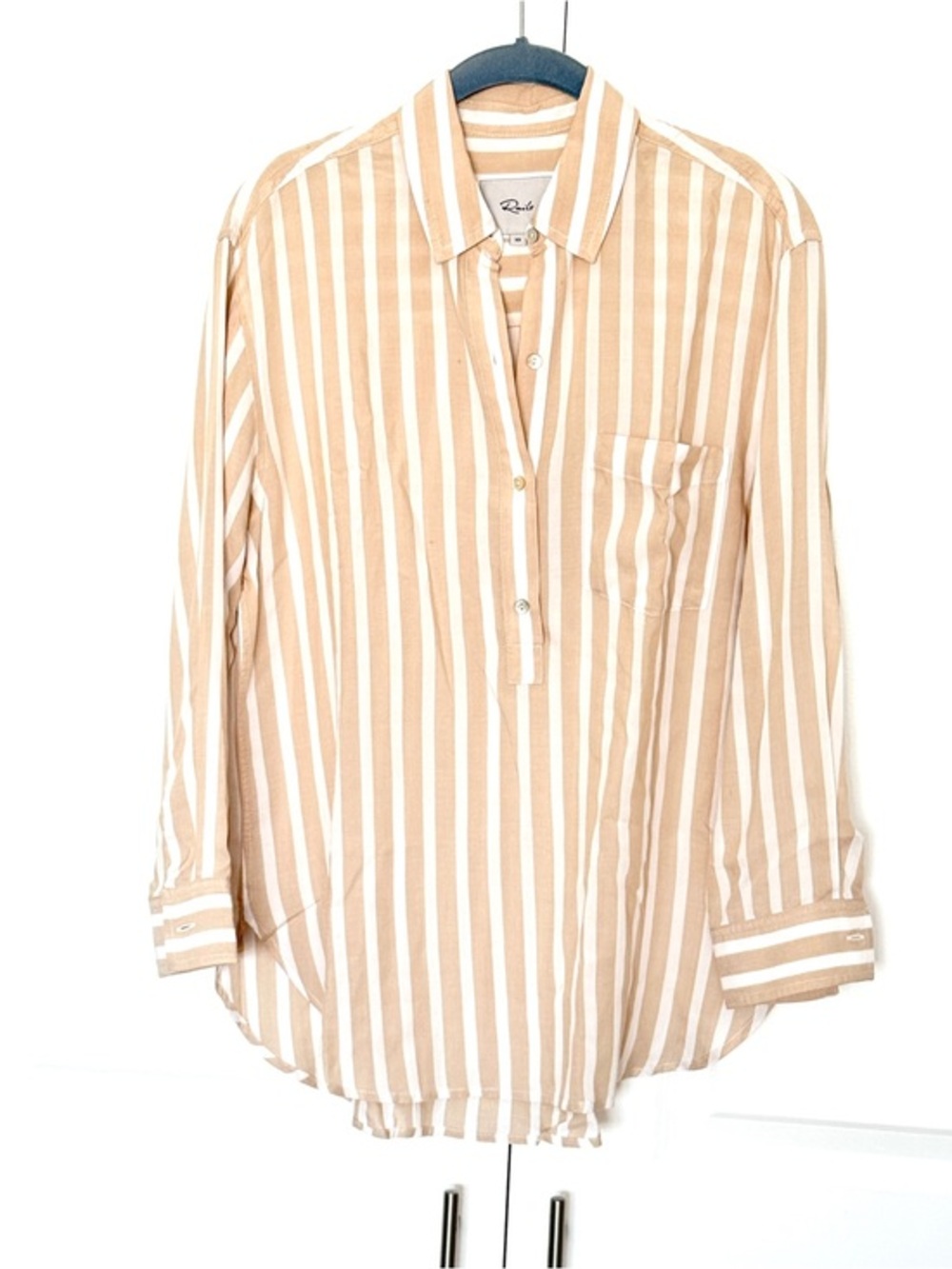 Rails Beige White Stripe Lightweight Blouse Top Loose Long Sleeve Coastal ChicXS